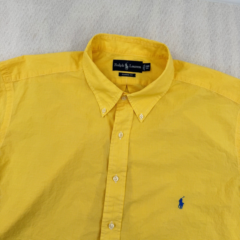 Ralph Lauren Mens 2XB Classic Fit Yellow Gingham Short Sleeve Button Down Shirt